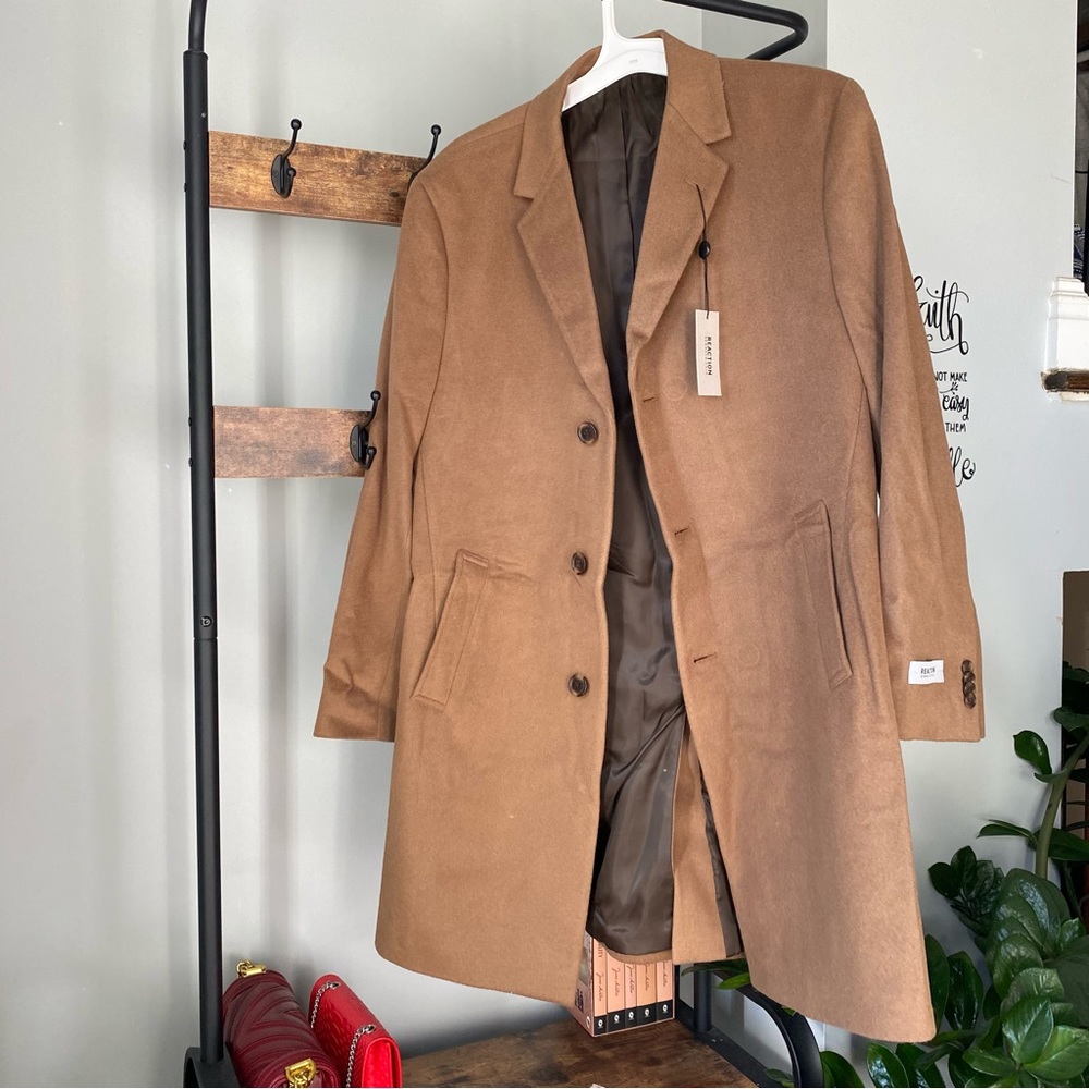 Kenneth Cole New York Men's Reaction Raburn Wool Top Coat Camel size 40 Regular